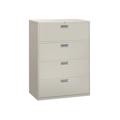 HON 4 Drawer Lateral File Cabinet with Lock, Metal Filing Cabinets for Offices, Adjustable Hangrails for A4, Legal, Letter Files, 18" Deep, Light Gray