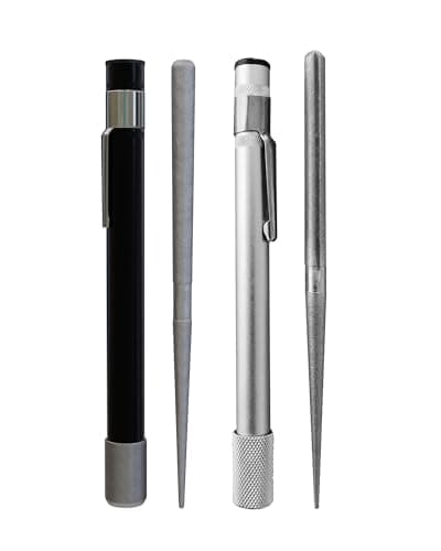 Wamery Serrated Knife Sharpener 2 Pack - Retractable Diamond Rod Pocket Sharpener for Serrated & Straight Blades - Multifunctional Sharpening Tool for Outdoor Kitchen Fishing Hunting (Silver & Black)