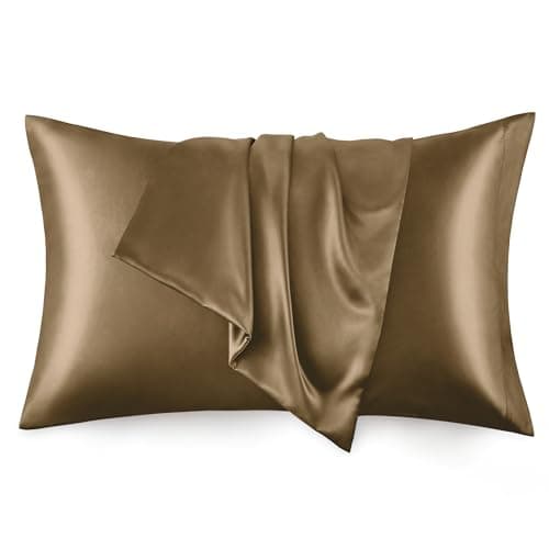 Love's cabin Satin Pillowcase Set of 2 Queen Size 20x30, Cooling Pillow Covers for Hair and Skin, Silky Smooth with Envelope Closure, Similar to Silk, Brown