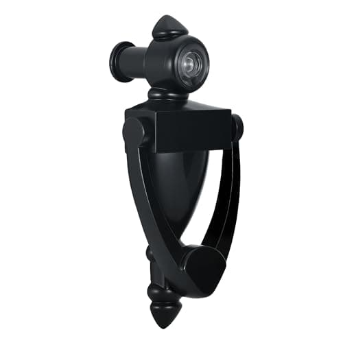 HOMOTEK Door Knocker with 180 Degree Peephole Viewer, Zinc Die-Cast Construction 5 Inch Height for Front Door Security, Black, 1 Pack