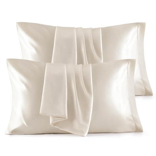 Bedsure Satin Pillowcase for Hair and Skin Queen - Beige Silky Pillowcase 4 Pack 20x30 Inches with Envelope Closure, Similar to Silk Pillow Cases, Gifts for Women Men