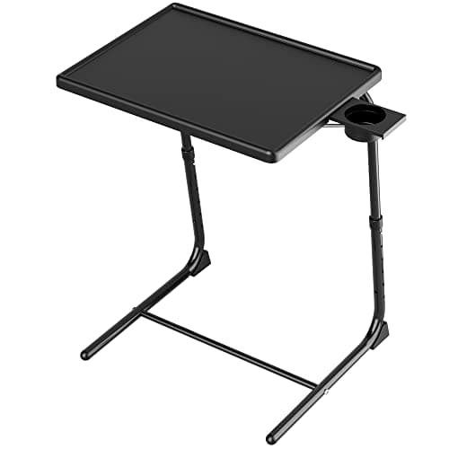 Allpop TV Tray Table - Adjustable TV Dinner Tray for Eating, Folding Laptop Table with 6 Heights & 3 Tilt Angles, Cup Holder on Couch & Bed, Black