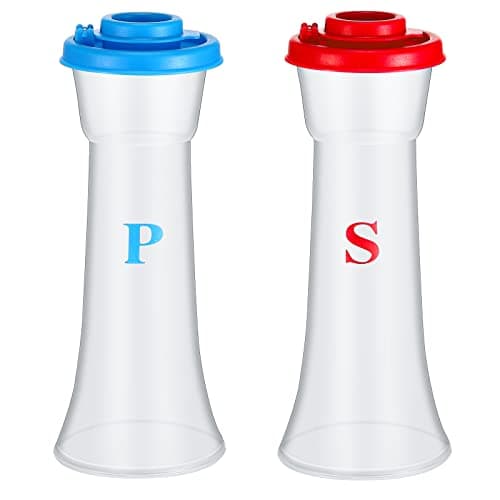 Set of 2 Plastic Salt and Pepper Shakers with Lids Large Salt Shaker Pepper Container Vintage Tall Hourglass Camping Picnic Outdoors Travel Spice Set for Home Picnic Kitchen(Classic,Blue Red)