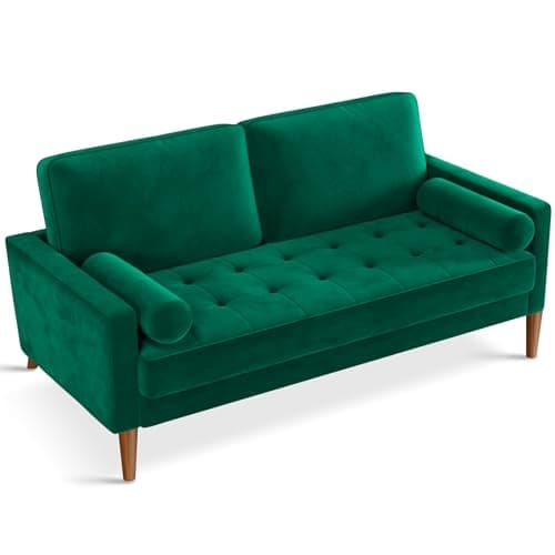 Vesgantti 56" Green Velvet Couch, Comfy Couch with Spring Cushions, Sturdy Wooden Small Sofa for Small Spaces, Modern 2 Seater Sofa with Tufted Seat, Living Room Loveseat