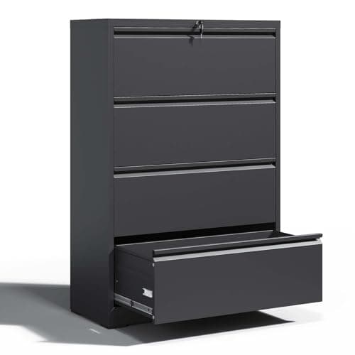 OPTYMIRA Locking File Cabinet with 4 Drawer Heavy Duty Large Metal Filing Cabinet Home Office Lateral File Cabinets Wide Steel Cabinets for Legal/Letter Size,Assembly Required