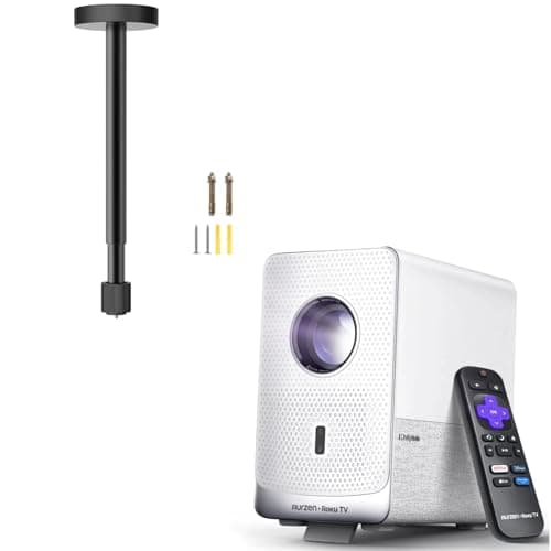 Aurzen D1R Cube Projector Bundle with Mount Drop Ceiling, Roku Streaming Experience Built-in, Sealed Optical Engine, 1080P FHD, 4K Supported, Dolby Audio