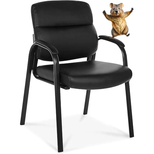 Oline Leather Guest Chair with Padded Arms, Reception Meeting Conference Waiting Room Lobby Home Desk Big and Tall Executive Office Chair, Black (1 Pack)