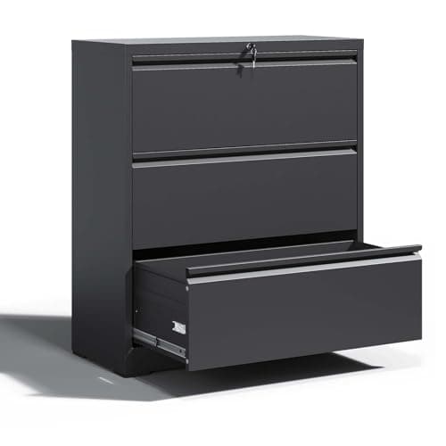 OPTYMIRA Lateral File Cabinet with 3 Drawer Heavy Duty Large Metal File Cabinets with Lock Home Office Black Filing Cabinets Wide Steel Cabinet for Legal/Letter Size File,Assembly Required