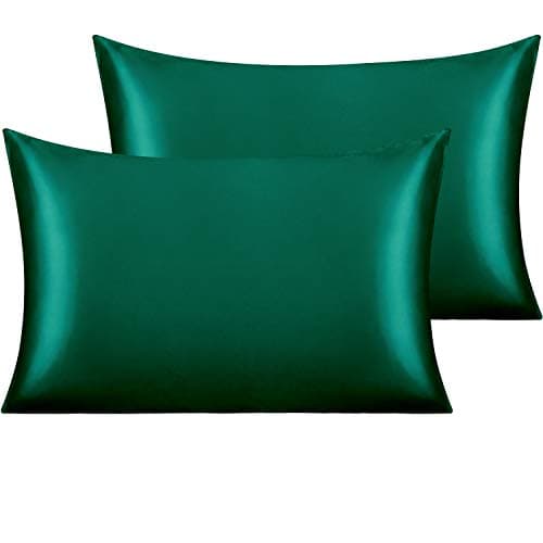 NTBAY 2 Pack Satin Standard Pillowcases for Hair and Skin, Luxurious and Silky Pillow Cases with Envelope Closure, 20x26 Inches, Dark Green