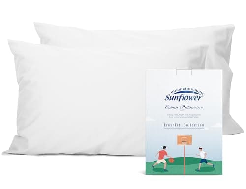 Sunflower King Pillowcases Set of 2, 100% Cotton King Pillow Cases 2, 20×40 inches Bright White, Soft and Breathable