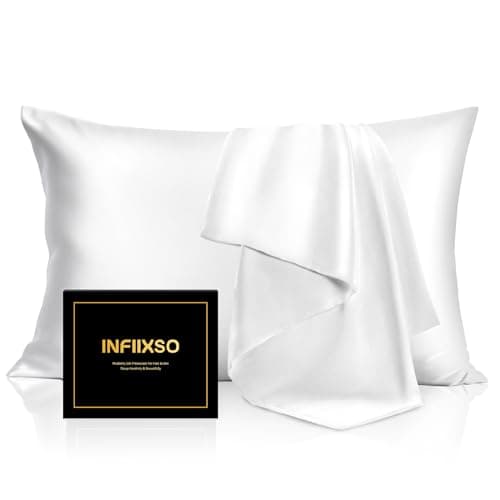 INFIIXSO Silk Pillow Cases 2 Pack Standard Size, Ultra Smooth & Soft Mulberry Silk Pillow Case for Hair and Skin, Breathable Cooling Silk Pillowcase with Hidden Zipper (White, 20x26 Inches)