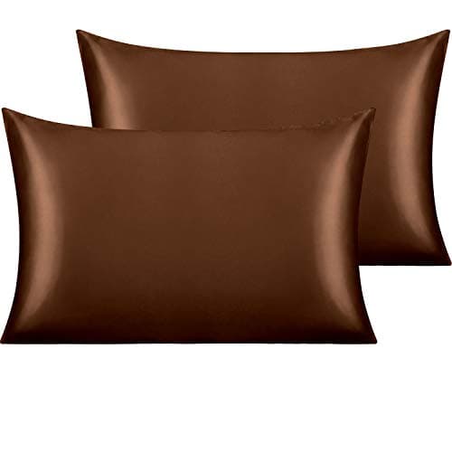 NTBAY 2 Pack Satin Standard Pillowcases for Hair and Skin, Luxurious and Silky Pillow Cases with Envelope Closure, 20x26 Inches, Brown