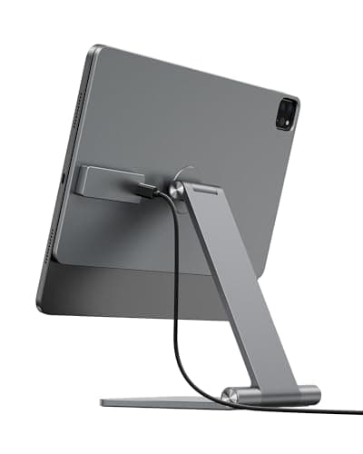 KU XIU Magnetic Wireless Charging Stand for iPad Pro 12.9", iPad Air 13" M2 Only, Foldable Aluminum Alloy Tablet Holder with 1M USB C Cable 360° Adjustable Desk Stand for iPad Pro 12.9 6th/5th/4th/3rd