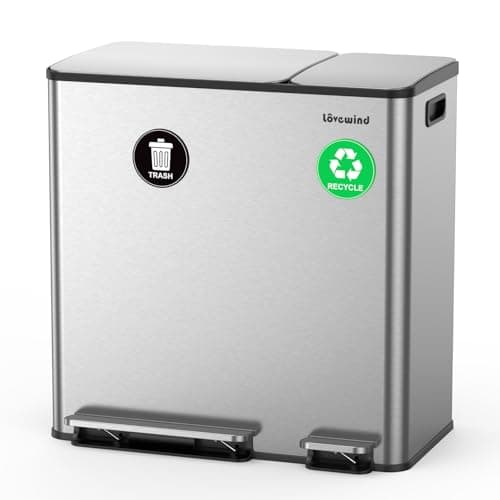 Dual Trash and Recycling Bins for Kitchen, 13.2 + 5.2 Gal (50+20L) Stainless Steel Trash and Recycle Bin Combo with Soft-Close Lid, Large Garbage Cans for Kitchen Home with 2 Magnets Sticker, Silver