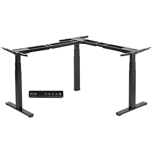VIVO Electric Triple Motor Height Adjustable 3 Leg Corner Desk Frame, up to 300lbs, Sit Stand Ergonomic L Shaped Frame Only, Black, DESK-V130EB