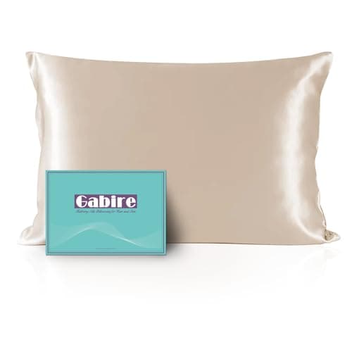 Gabire Mulberry Silk Pillowcase for Hair and Skin Prevent Acne Pillowcase Both Sides Real Silk Pillowcases Organic Silk Pillow case with Hidden Zipper, Champagne, Standard (20"×26")