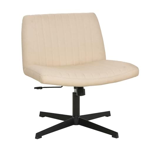 FDW Criss Cross Chair Armless Cross Legged Office Desk Chair Adjustable Swivel Ergonomic Desk Chair No Wheels U Shaped Backrest with Wide Seat Native Sponge Computer Task Vanity Chair for Home Office
