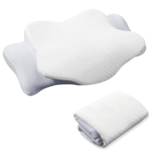 HunnmingRe Cervical Pillow Case Cover Comfortable and Breathable Memory Foam Cervical Neck Pillow Case Cover with Zipper(White,Queen Size)