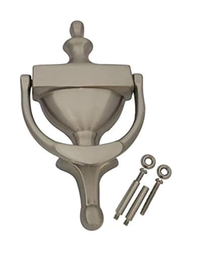 QCAA Solid Brass Door Knocker, 7", Satin Nickel, Made in Taiwan, 1 Pack