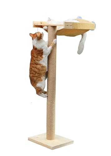 Cat Window Perch with Tall Scratching Posts, Inside 46" Climbing Tree Hammmock Mounted with Suction Cups for Sleeping,Playing and Watching Birds
