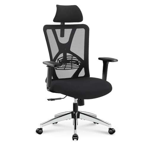 Ticova Ergonomic Office Chair - High Back Desk Chair with Adjustable Lumbar Support, Headrest & 3D Armrest - 130°Rocking Mesh Computer Chair