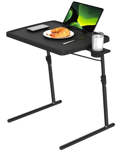 TRINEAR TV Tray Table, XL PRO TV Dinner Tables, 16.9 x 22 x 29.1inch Folding Desk with Cup Holder and Tablet Slot, Adjustable Couch Desk with 6 Height & 3 Tilt Angle Adjustments, Laptop Desks, Black