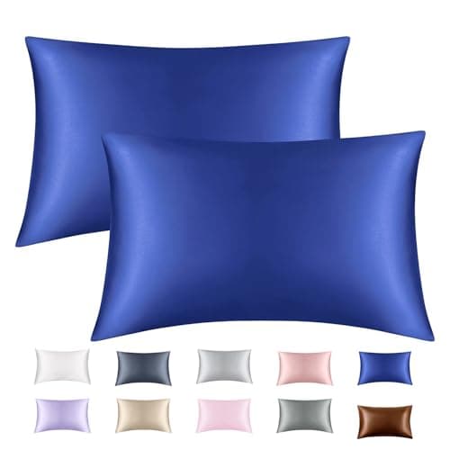 Silky Soft Satin Pillowcase Set of 2 for Women's Hair and Skin, Silk Satin Pillowcase with Envelope Closure (Navy Blue, 20x30 Inches)