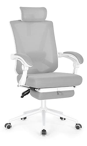 Misolant Ergonomic Office Chair with Footrest, Ergonomic Desk Chair with Adjustable 2D Lumbar Support, High Back Computer Chairs with Adjustable Headrest, Gray Comfortable Executive Office Chair