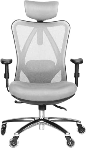 Duramont Ergonomic Office Chair - Adjustable Desk Chair with Lumbar Support and Rollerblade Wheels - High Back Chairs with Breathable Mesh - Thick Seat Cushion, Head, and Arm Rests - Gray