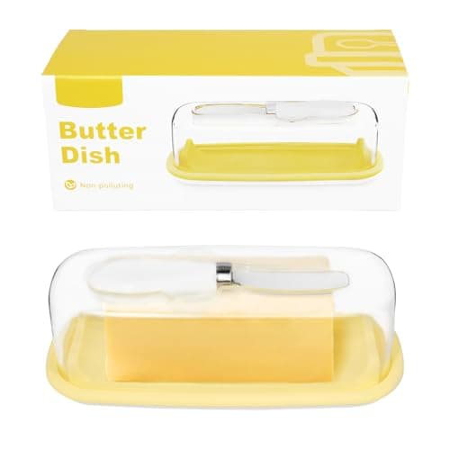 Dxnenxd Small Butter Dish with Lid and Knife, Clear Plastic Butter Keeper for Countertop and Refrigerator, Easy Scoop and Easy to Clean for West & East Coast Butter