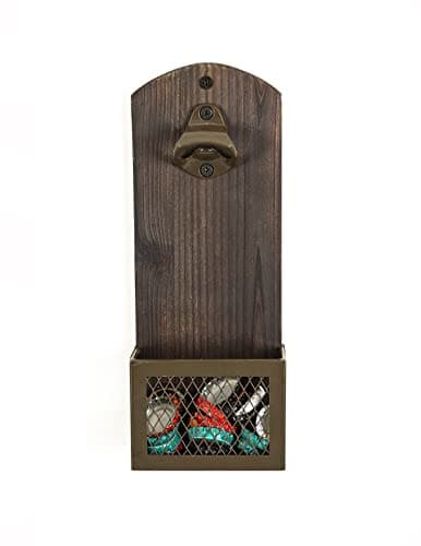Bottle Opener, SODUKU Vintage Wooden Wall Mounted Bottle Opener with Cap Catcher Beer Bottle Can Opener Tool for Home Kitchen Bar Coffee Shop