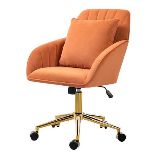 Modern Home Office Desk Chair, Comfy Velvet Upholstered Vanity Chair with Pillow, Adjustable Height Armchair with Swivel Wheels for Living Room, Bedroom, Makeup Room, Office (Brown)