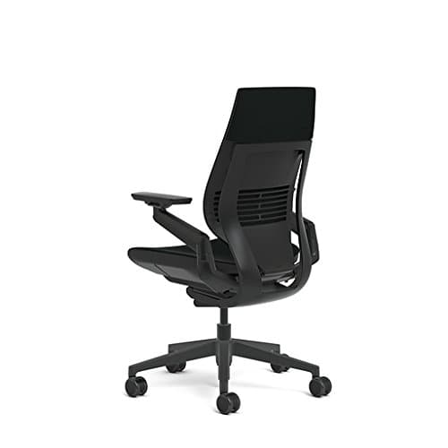 Steelcase Gesture Office Chair - Black Leather, Low Seat Height, Wrapped Back, Dark on Dark Frame, Lumbar Support