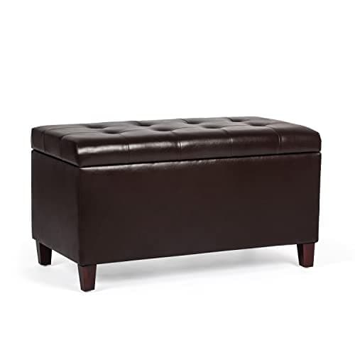 Asense Storage Ottoman Bench, 33" Faux Leather Upholstered End of Bed Bench with Safety Hinge,Wooden Legs,for Entryway Bedroom Living Room,Chocolate Brown