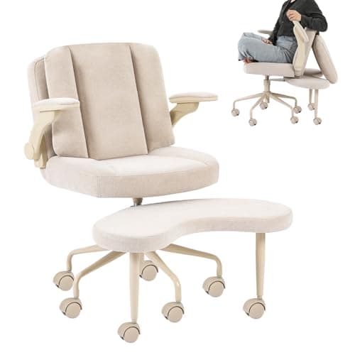 Pipersong Meditation Cross Legged Armchair, ADHD Chair with Adjustable Armrests, Criss Cross Desk Chair with Flexible Back Cushion, Swivel Footrest, Arm Support and Wheels for Home Office, Beige