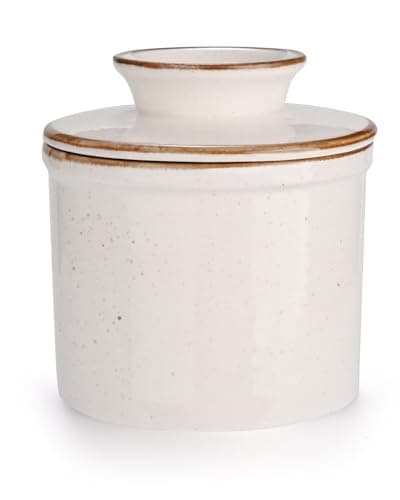 Jersinwei French Butter Dish, Butter Crock for Counter with Water Line, Ceramic Butter Keeper for Spreadable Butter - Chrismas Gift Home Kitchen Decor - Reactive Glaze Collection - White