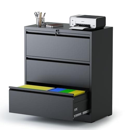AQY3 Drawer File Cabinet with Lock,Metal Lateral File Cabinets for Home Office,Steel Wide Filing Organization Storage Cabinets for Hanging Files Letter/Legal/F4/A4 Size Assembly Required(Black)