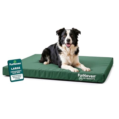 Furhaven Water-Resistant Orthopedic Dog Bed for Large/Medium Dogs w/ Removable Washable Cover, For Dogs Up to 55 lbs - Indoor/Outdoor Logo Print Oxford Polycanvas Mattress - Forest, Large