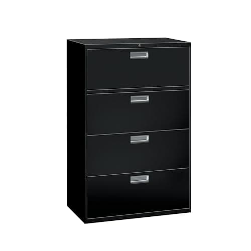 HON 4 Drawer Lateral File Cabinet with Lock, Metal Filing Cabinets for Offices, Adjustable Hangrails for A4, Legal, Letter Files, 18" Deep, Black