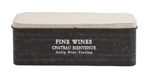 Deco 79 Metal Room Storage Bench Entryway Bench with Cream Burlap Top and Champagne Typography, Bench 48" x 16" x 17", Brown