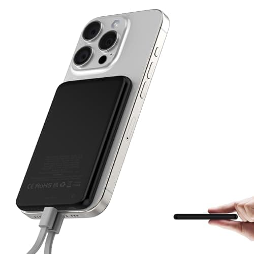 Magnetic Portable Charger, 5000mAh Ultra Slim Mag Power Bank, Wireless Battery Pack with USB C Cable, 20W PD Fast Charging, Magnetic Phone Charger for iPhone 16/15/14/13/12 Pro/Pro Max/Mini Series