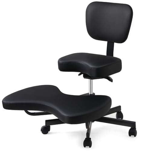 Tcowoy Ergonomic Meditation Chair, ADHD Chair with Lumbar Support and Wheels, Cross Legged Office Kneeling Chair for Yoga Enthusiasts and Fidgety Sitters (Black)