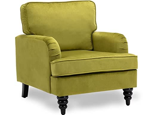 Kmax Accent Chair Velvet Modern Arm Sofa Chair Comfy Single Club Chair with Thick Cushion for Living Room Bedroom, Olive