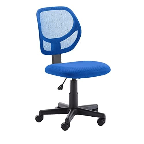 Amazon Basics Low Back Office Chair, Breathable Mesh, Height Adjustable, Padded Seat, Rolling Wheels, Swivel, Blue, 21.25" D x 22.5" W x 38" H