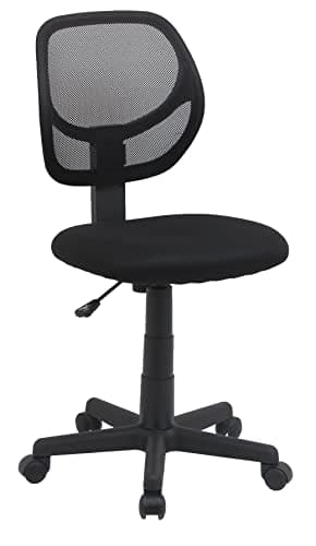 Amazon Basics Low Back Office Chair, Breathable Mesh, Height Adjustable, Padded Seat, Rolling Wheels, Swivel, Back Support, Sturdy, 21.25" D x 22.5" W x 38" H, Black