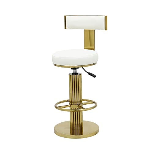 FUNROLUX Counter Height Bar Stools with Back, Modern Adjustable Height Barstools Swivel Bar Chairs with Polished Gold Stainless Steel Legs and Comfortable Cushion for Kitchen Island Counter (White)