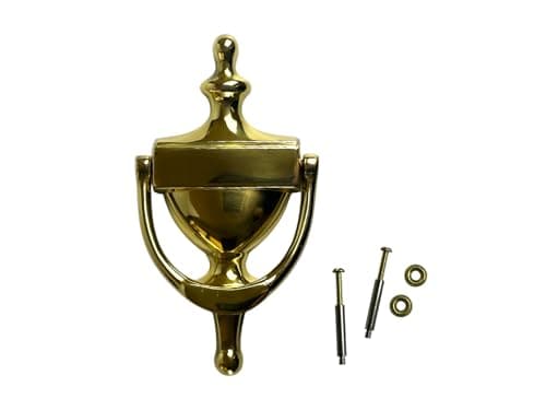 QCAA Solid Brass Door Knocker, 7", Polished Brass, Made in Taiwan, 1 Pack