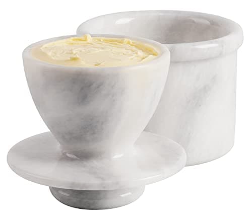 Radicaln Marble Butter Keeper 4.25'' Inches White Handmade French Butter Holder For Kitchen Counter Decor Ideal Butter Crock For Counter With Water & Butter Crock For Kitchen