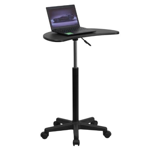 Flash Furniture Eve Sit to Stand Mobile Laptop Desk/Speaker's Lectern with Wheels, Modern Height-Adjustable Portable Standing Computer Desk, Black