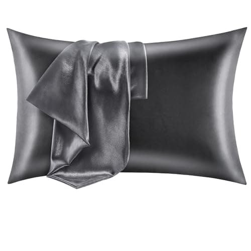 CozyLux Silk Satin Pillowcase for Hair and Skin Queen Set of 2 Soft Pillow Cases Silky Microfiber Bed Pillow Covers Wrinkle Resistant with Envelope Closure(Dark Grey/Gray, 20 x 30 Inches)